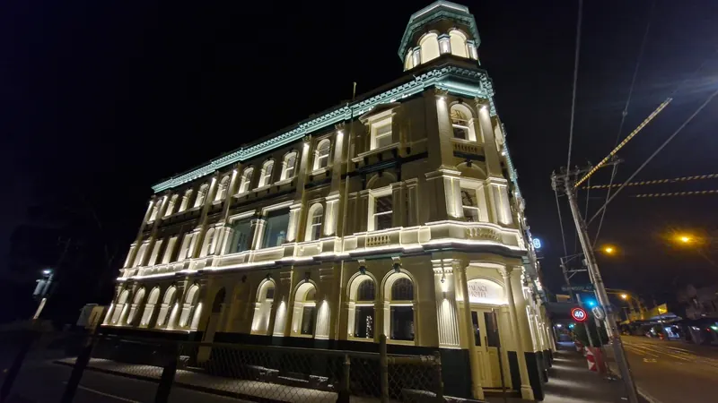 Extensive architectural lighting across the Palace Hotel façade.