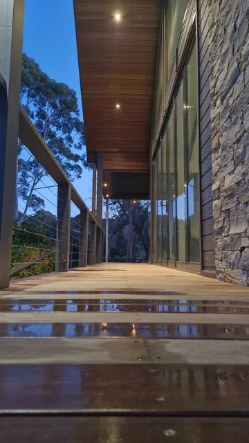 Recessed verandah lighting at dusk.